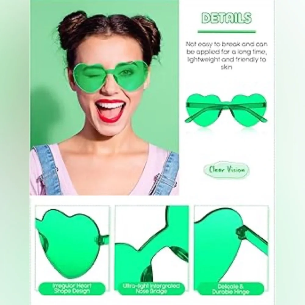 New Heart Shaped Frameless Plastic Sunglasses, Color Neon Green